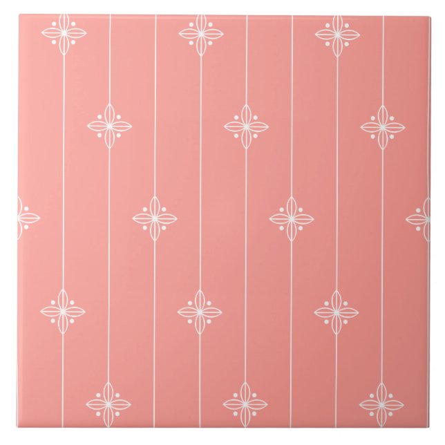 Pastellfärgad korallfärgblommönster kakelplatta (Framsidan)