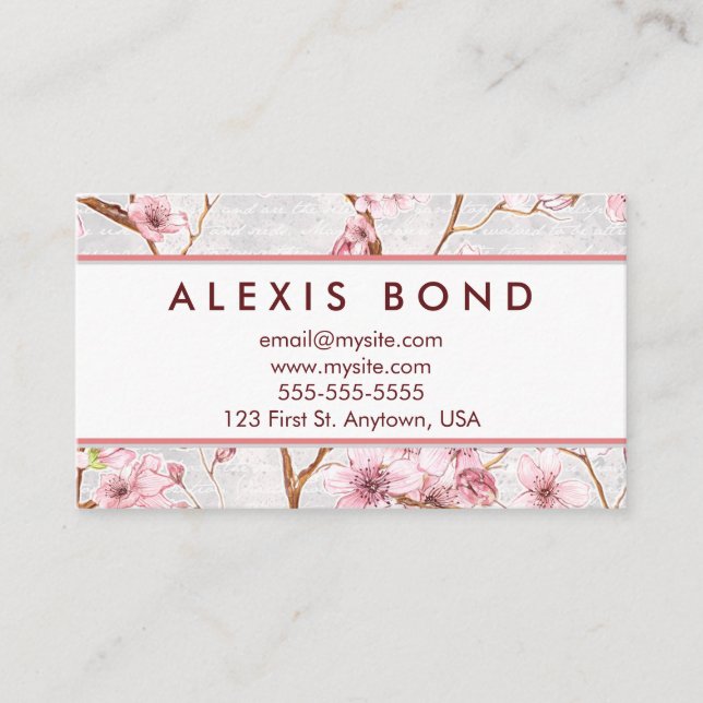 Pastellfärgad körsbärsröd blommardesign visitkort (Framsida)