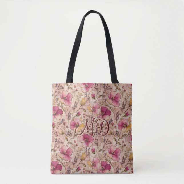 Pastellfärgad lapptäcke blommönster tygkasse (Framsida)