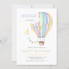 Pastellfärgad luftballong Barn födelsedag Inbjudningar