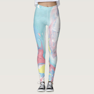 Pastellfärgad marmordamasker leggings
