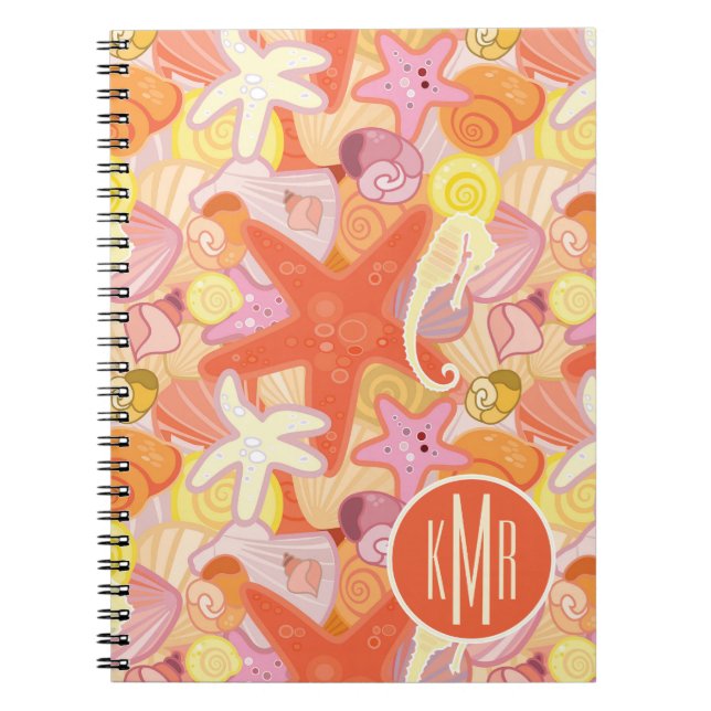 Pastellfärgad Monogram för havsvarelser | Anteckningsbok Med Spiral (Framsidan)