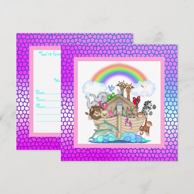 Pastellfärgad NOAHS ARK PARTY-INBJUDAN Inbjudningar (Fram/baksida)