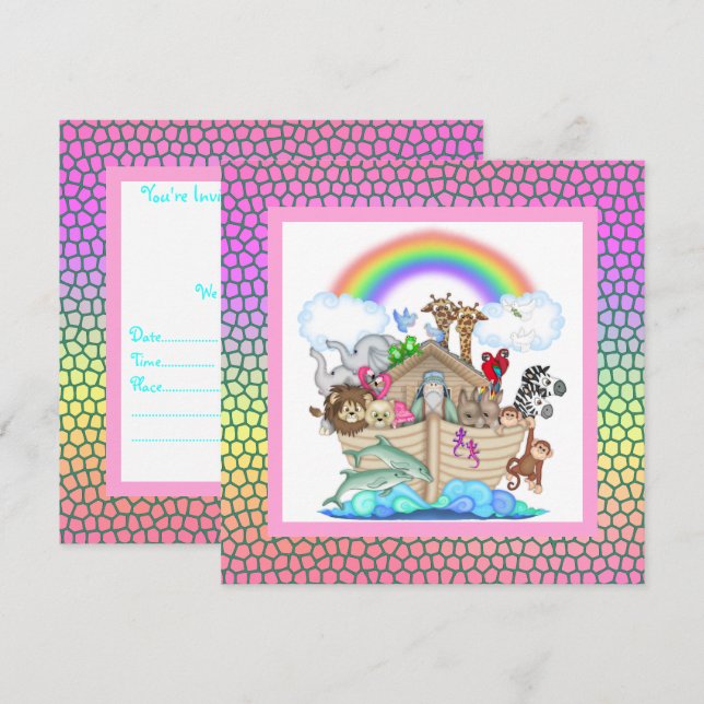Pastellfärgad NOAHS ARK PARTY-INBJUDAN Inbjudningar (Fram/baksida)