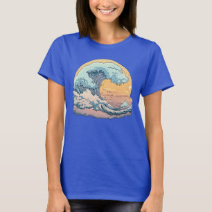 Pastellfärgad Ocean Wave Grafisk T-Shirt