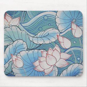 Pastellfärgad orientalisk rosa- & blåttblommigt musmatta