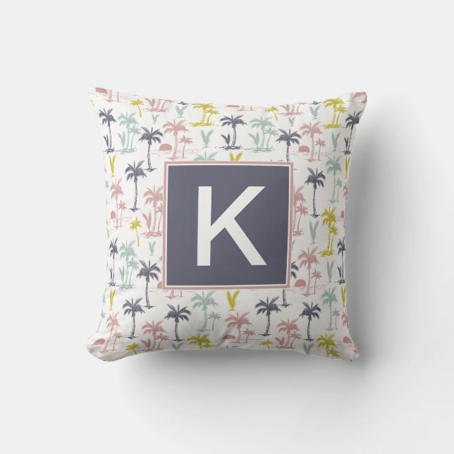Pastellfärgad palmträd vid strandmönster kudde (Framsida)