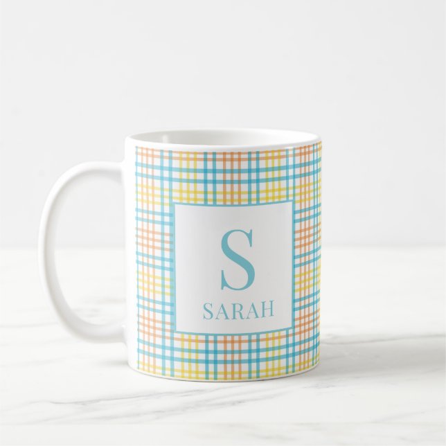 Pastellfärgad påsk vår rutmönster monogramnamn kaffemugg (Vänster)