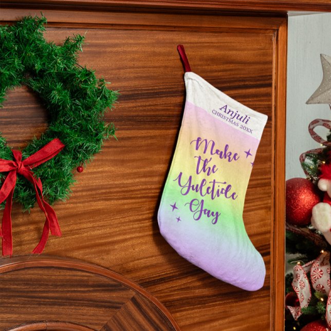 Pastellfärgad personlig för regnbågeYuletide pride Liten Julstrumpa (Skapare uppladdad)