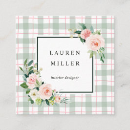 Pastellfärgad pläd för vattenfärgblom | fyrkantigt visitkort
