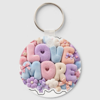 Pastellfärgad plysch "LOVE MORE" 3D-nyckelring Nyckelring