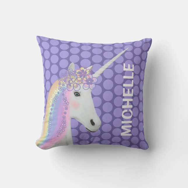 Pastellfärgad purpurfärgad polka dots för Unicorn Kudde (Framsida)