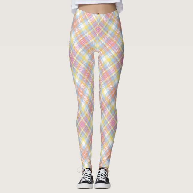 Pastellfärgad randpläd leggings (Framsida)