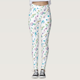 Pastellfärgad regnbågemusik noter på vitdamaske leggings