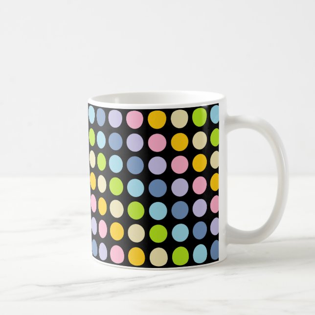 Pastellfärgad regnbågepolka dotssvart kaffemugg (Höger)