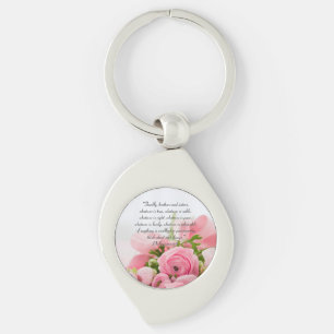 Pastellfärgad rosa bukett av blommabibelversen swirl silverfärgad nyckelring