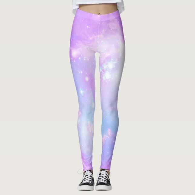 Pastellfärgad rosa galax leggings (Framsida)