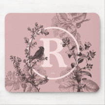 Pastellfärgad rosa Monogramfågel och blom- design