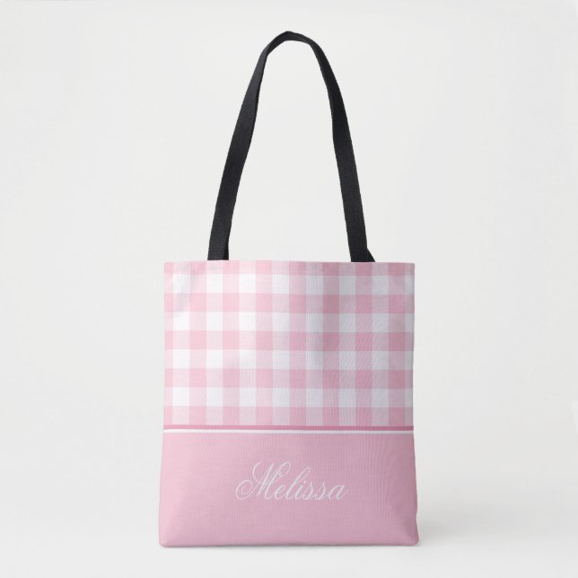 Pastellfärgad rosa personlig för Gingham | Tygkasse (Framsida)