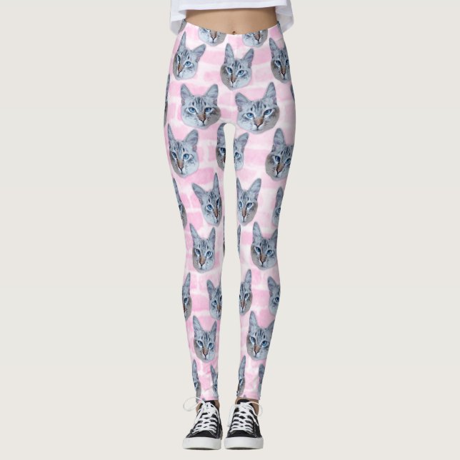 Pastellfärgad rosa Tito katt Leggings (Framsida)