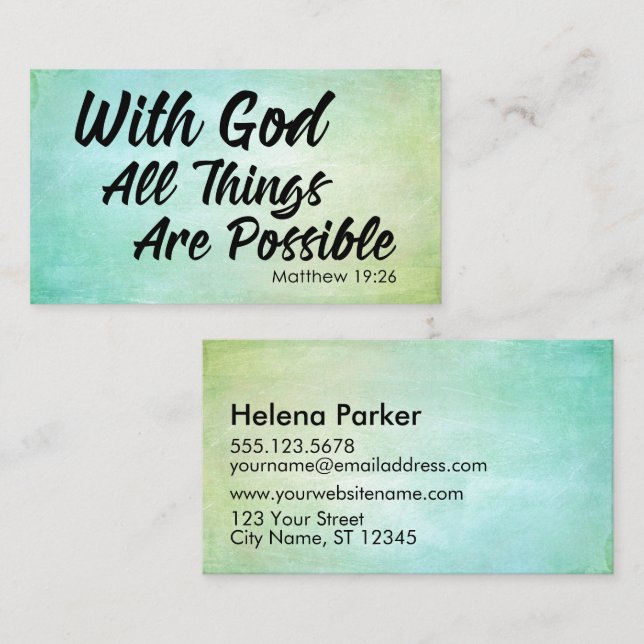 Pastellfärgad Scripture för GrungeMatthew 19:26 Visitkort (Fram/baksida)