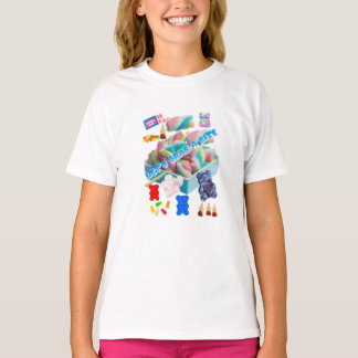 Pastellfärgad T-shirt med godis-kollage