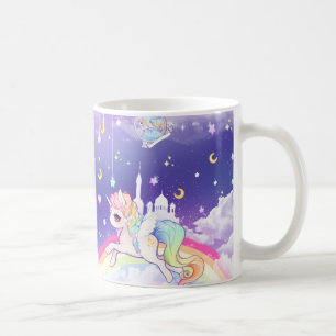 Pastellfärgad unicorn för gullig kawaii med kaffemugg