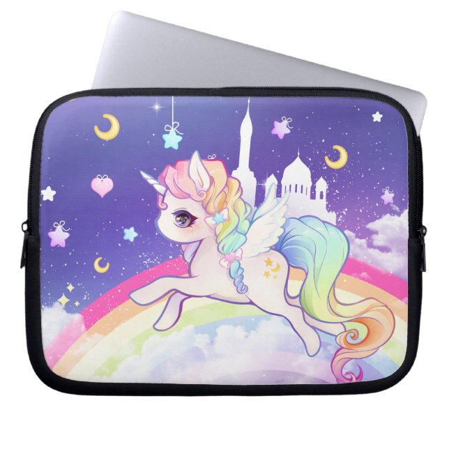 Pastellfärgad unicorn för gullig kawaii med laptop fodral (Framsidan)