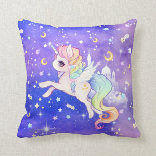 Pastellfärgad unicorn för gullig kawaii med mån kudde