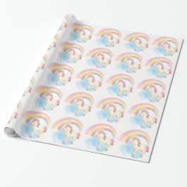 Pastellfärgad Unicorn på molnet, regnbåge som slår Presentpapper