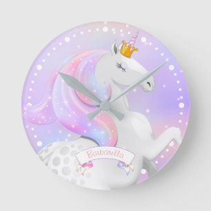 Pastellfärgad UnicornPrincess Rund Klocka