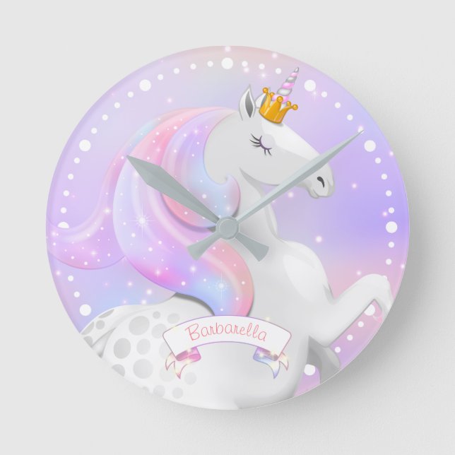 Pastellfärgad UnicornPrincess Rund Klocka (Framsida)