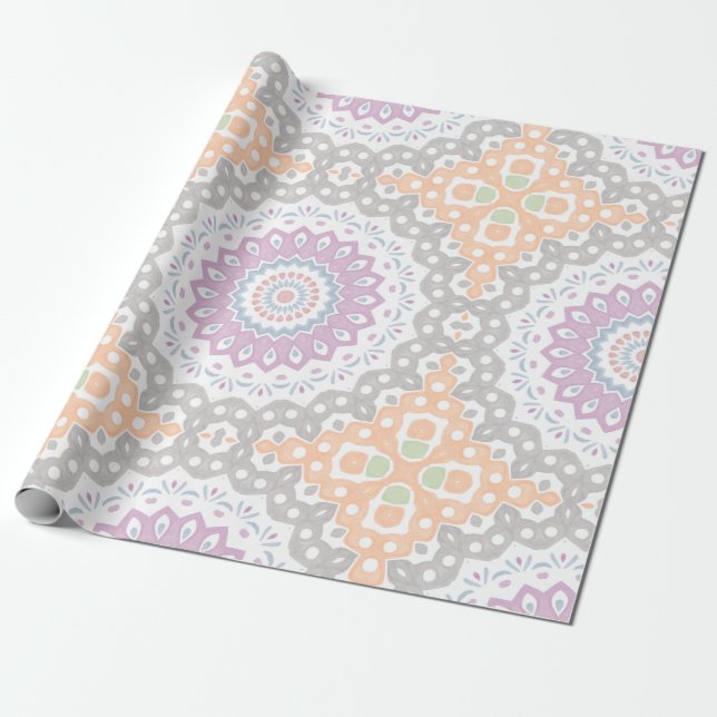 Pastellfärgad vår-mandala-mönster i mjuk symmetri presentpapper (Utrullad)