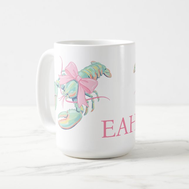 Pastellfärgad Vattenfärg Hummer Monogram Kaffemugg (Framsida vänster)