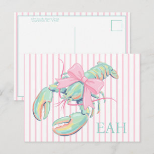 Pastellfärgad Vattenfärg Hummer Monogram med Prepp Vykort
