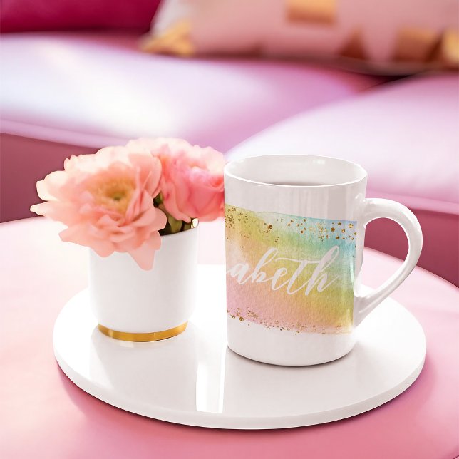 Pastellfärgad Vattenfärg Regnbåge Personlig Kaffe  Kaffemugg (Skapare uppladdad)