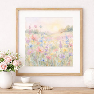 Pastellfärgad vildblommeäng poster