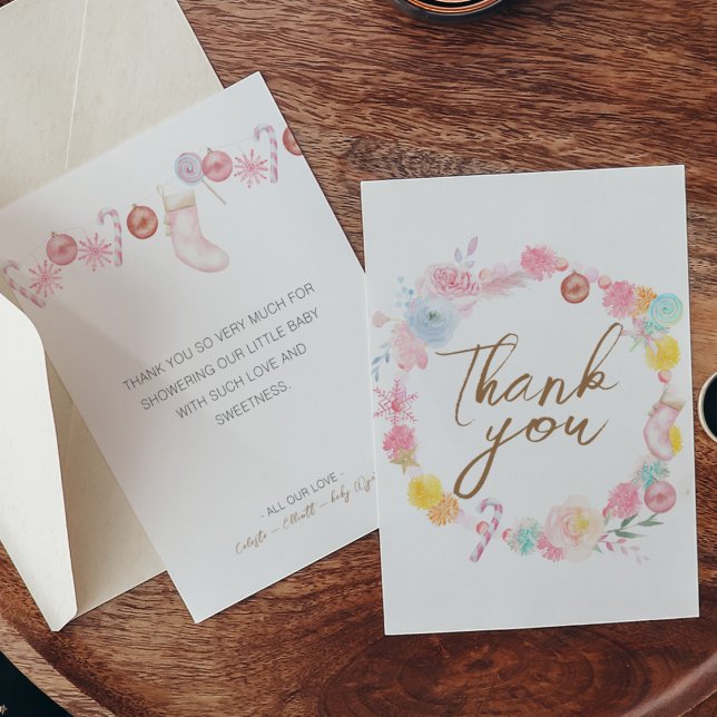 Pastellfärgad vintervonderland-babyshower tack kort (Skapare uppladdad)