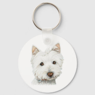 Pastellfärgad Westie hund Nyckelring