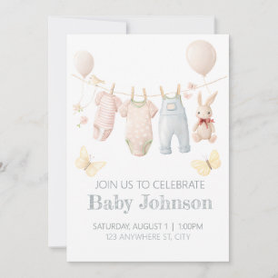Pastellfärgade babykläder Blöjtparty-inbjudan Inbjudningar