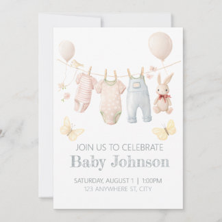 Pastellfärgade babykläder Blöjtparty-inbjudan Inbjudningar