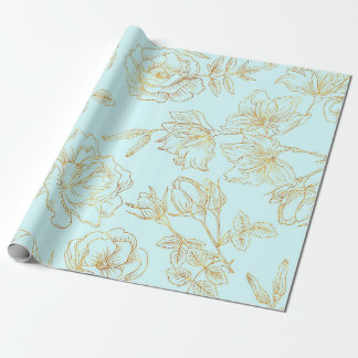 Pastellfärgade blått, med guld- Roses. Presentpapper