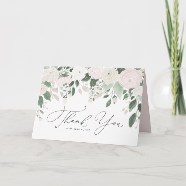 Pastellfärgade blommor för vattenfärg med guld- tack kort (Framsida)