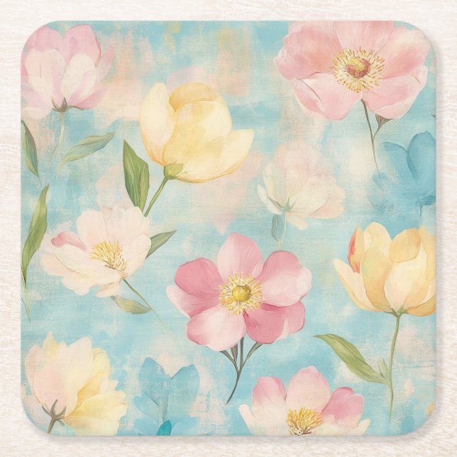 Pastellfärgade blommor. Trädgårdssköhet.  Underlägg Papper Kvadrat (Framsidan)
