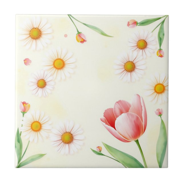 Pastellfärgade Daisy och tupplar Kakelplatta (Framsidan)