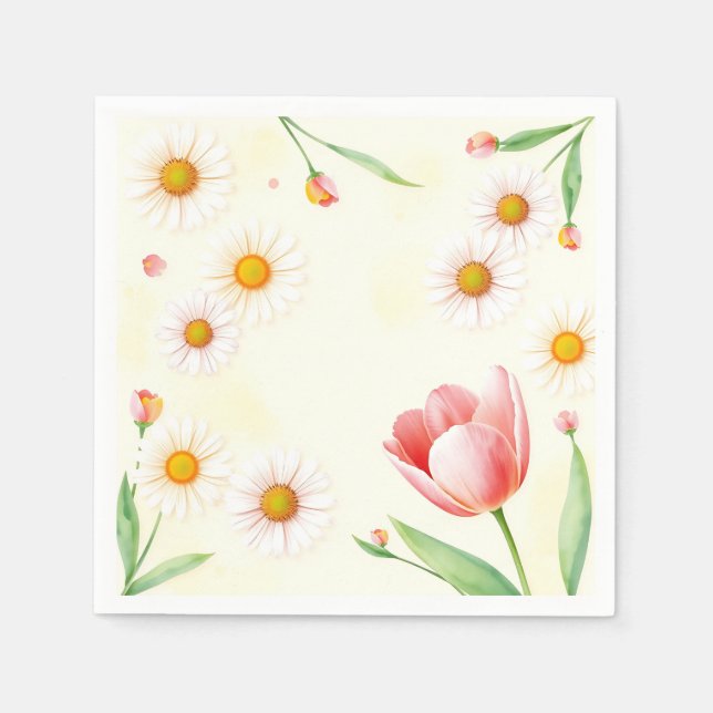 Pastellfärgade Daisy och tupplar Pappersservett (Framsidan)