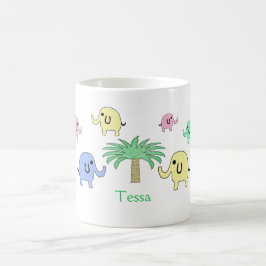 Pastellfärgade elefanter och palmträdmugg kaffemugg