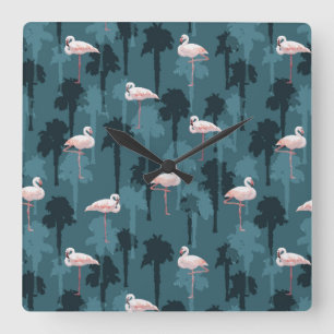 Pastellfärgade Flamingos på kricka Fyrkantig Klocka