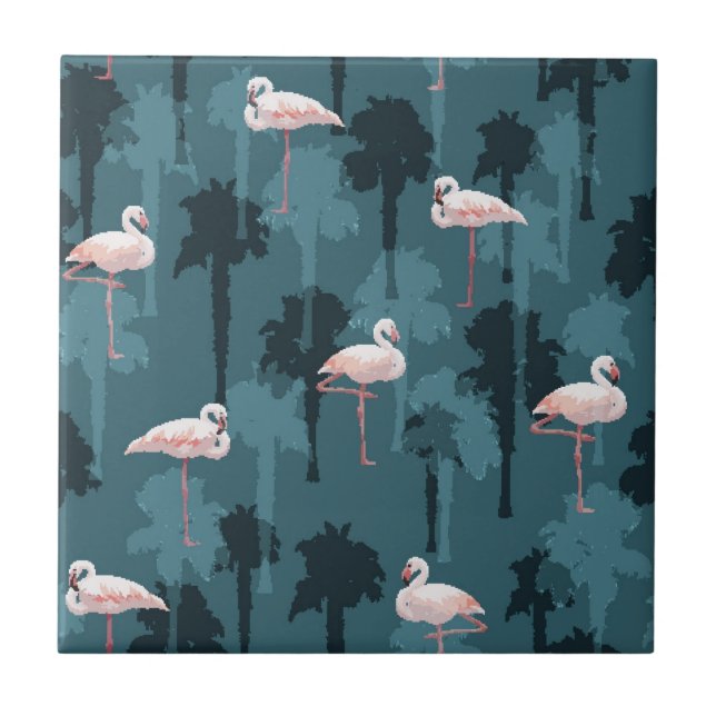 Pastellfärgade Flamingos på kricka Kakelplatta (Framsidan)