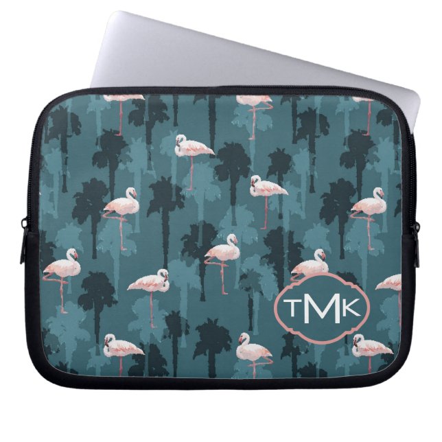 Pastellfärgade Flamingos på Monogram för kricka | Laptop Fodral (Framsidan)